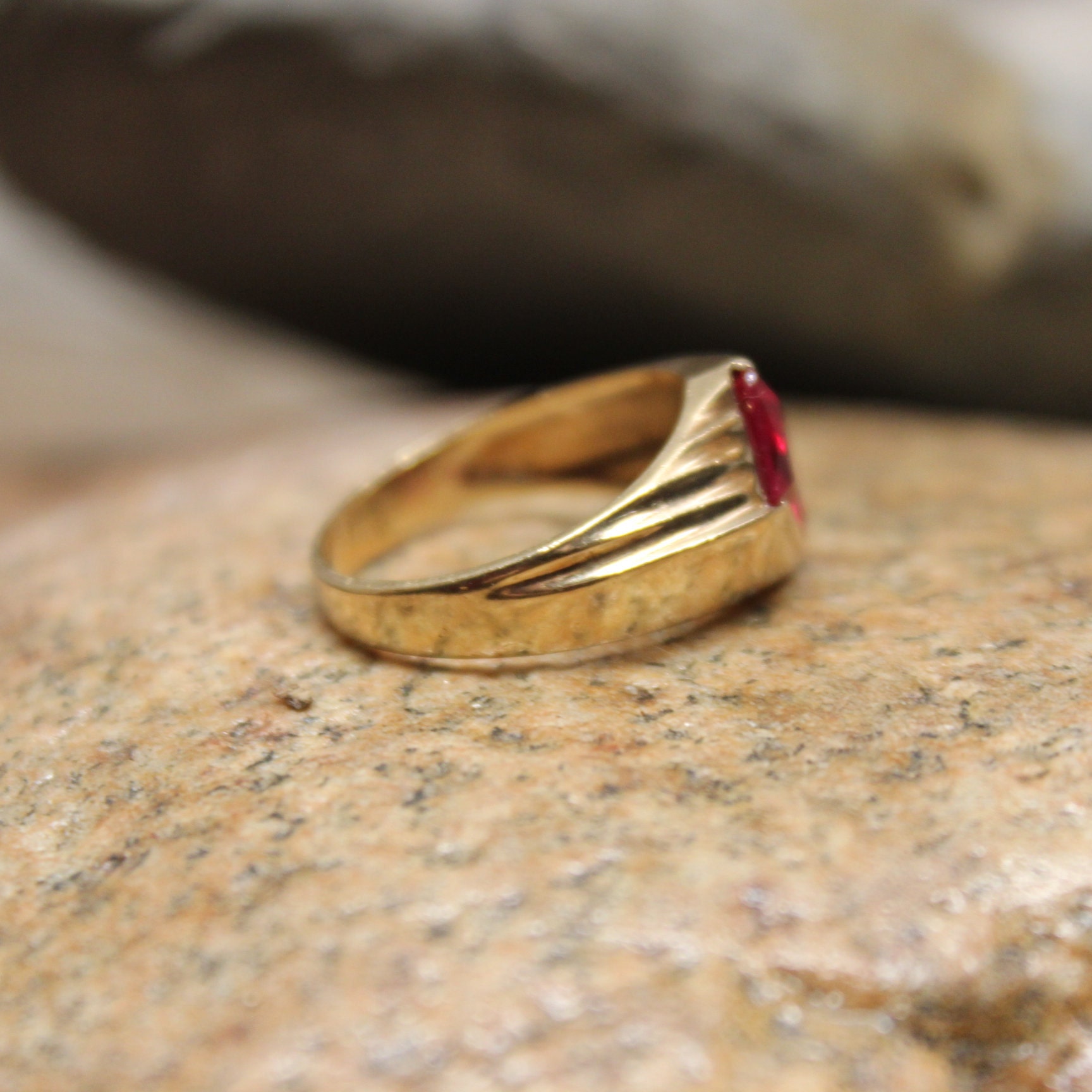 Vintage 1980's Emerald Cut Gold Ruby Ring 3.3 Grams Size 7 Gold Mens ...