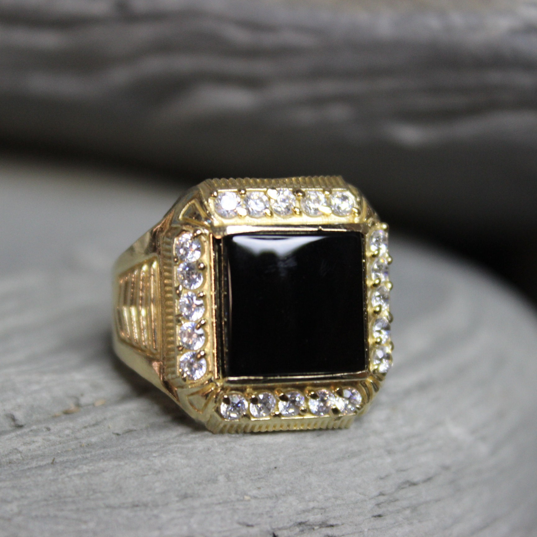 1980's Vintage Mens Onyx Ring Onyx Gold Ring 10K Solid Gold Mens Ring 5 ...