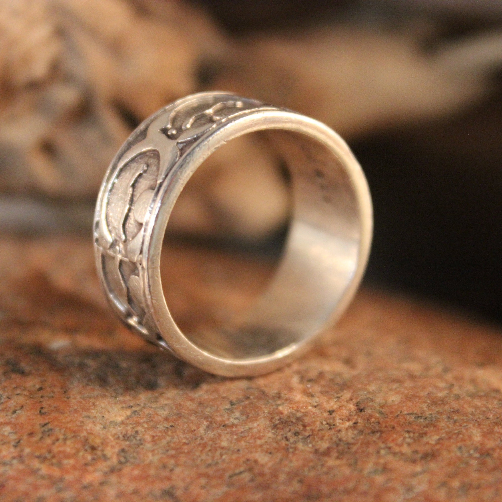 Mens Ring Mexico Large Silver Band Ring Silver Friendship Ring 9.7