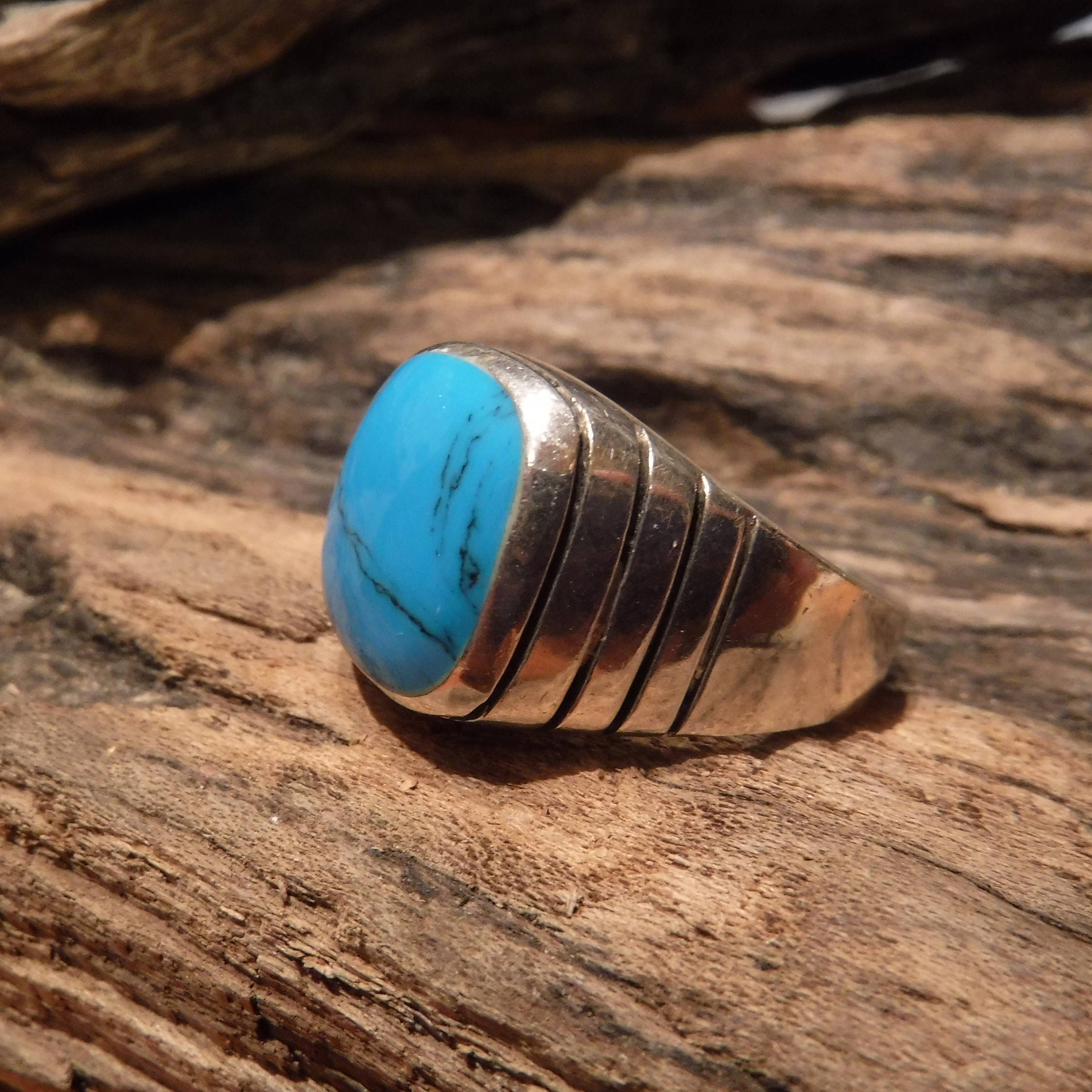 Large mens ring Mexico Sterling Silver Mens Turquoise Ring Heavy 17