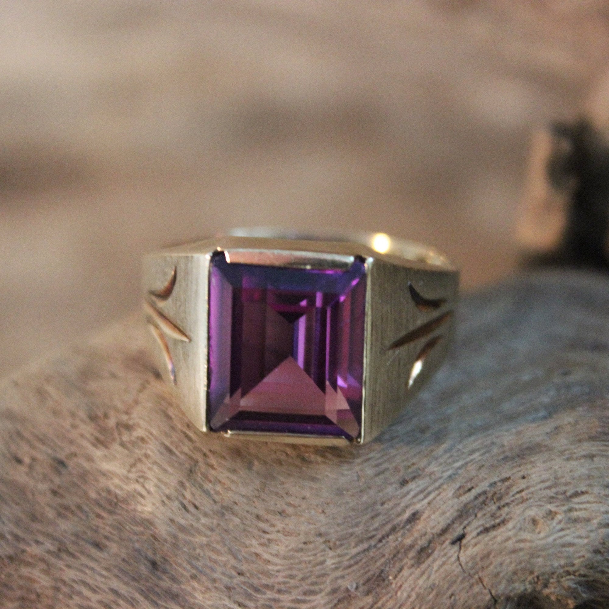 Rare Mens Large Alexandrite Ring 10K Solid Gold Mens Ring 5.2 Grams