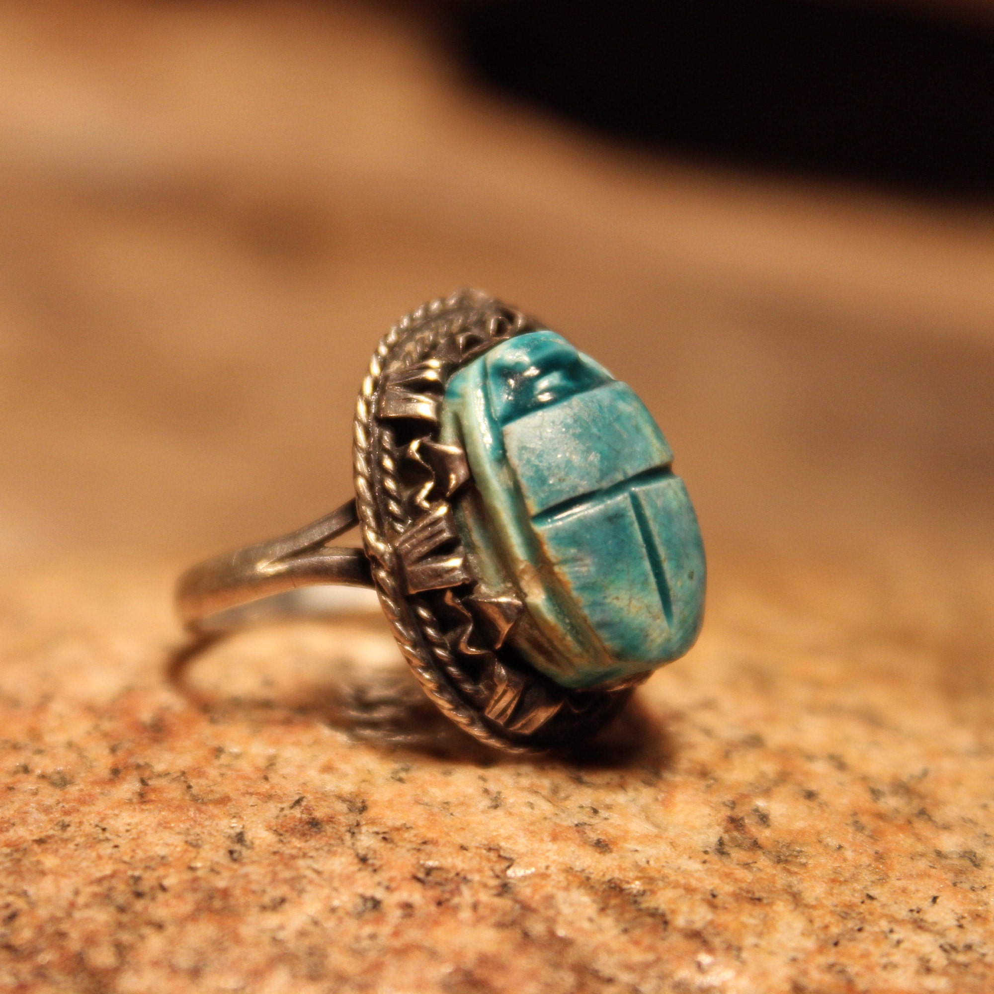 Vintage Egyptian Scarab Ring Sterling Silver Scarab Ring 4 Grams Size 7 Vintage Egyptian Faience Ring Sterling Silver Ring Vintage Ring