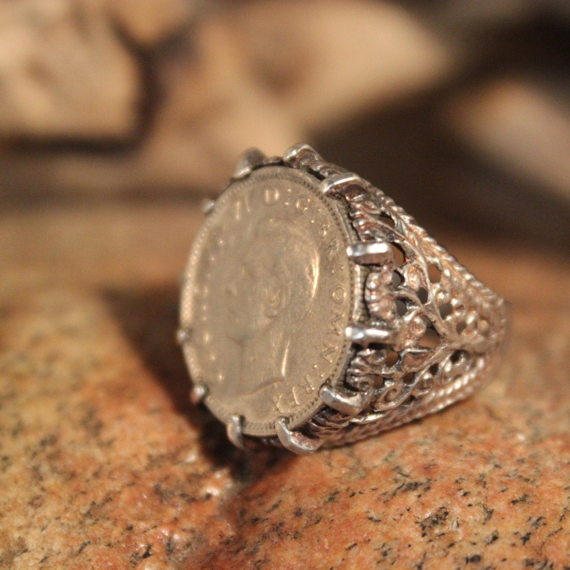 Vintage Sterling Silver Coin Ring Size 6 Vintage Silver British Coin