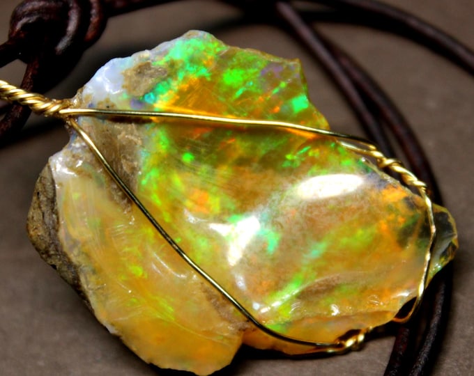 Large Natural Ethiopian Welo Fire Opal 24ct Earthed Mined Ethiopia Black Fire Opal Gemstone Pendant Necklace Large Opal Ethiopian Fire Opal