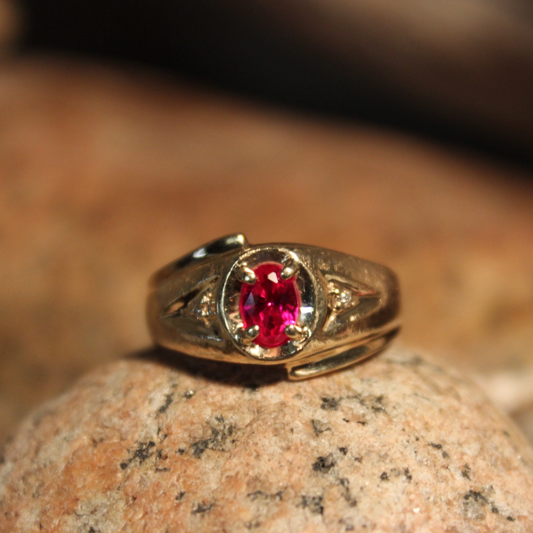 1980 s Mens Ruby Diamond Ring Mens 10K Yellow Gold Diamond Ring 5 Grams 