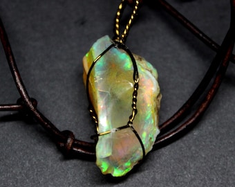 Large Natural Ethiopian Welo Fire Opal 31Ct Welo Ethiopia Untreated Black Fire Opal Pendant Necklace Large Earth Mined Ethiopian Fire Opal