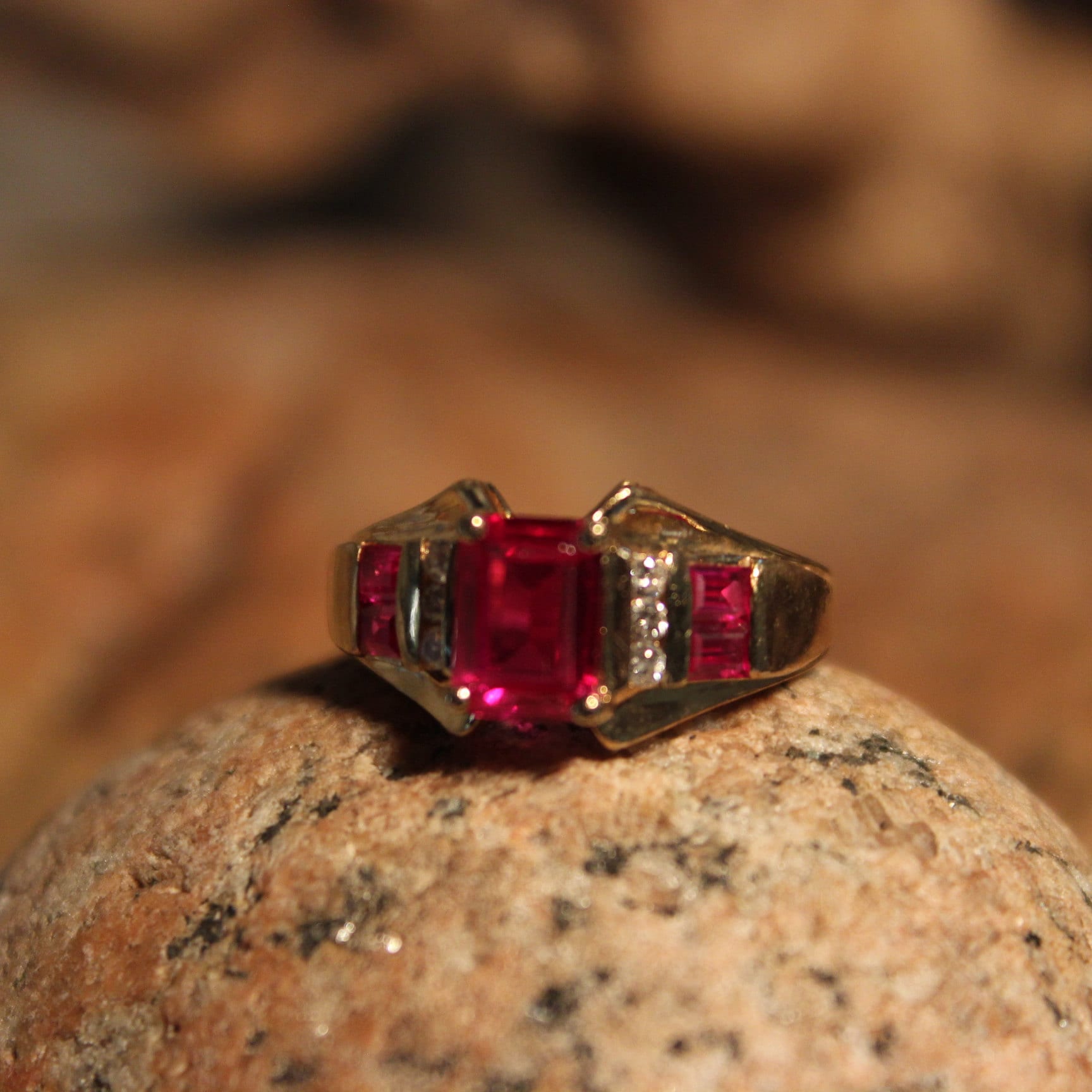 1980's Emerald Cut Ruby Diamond Ring 10K Yellow Gold Diamond Ring 3.3 ...