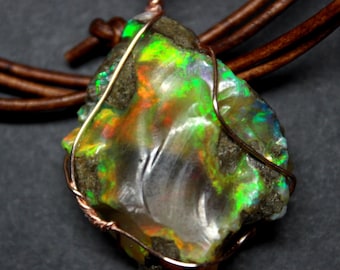 Large Natural Ethiopian Fire Opal 40ct Welo Ethiopian Untreated Fire Opal Pendant Adjustable Necklace Large Earth Mined Ethiopian Opal