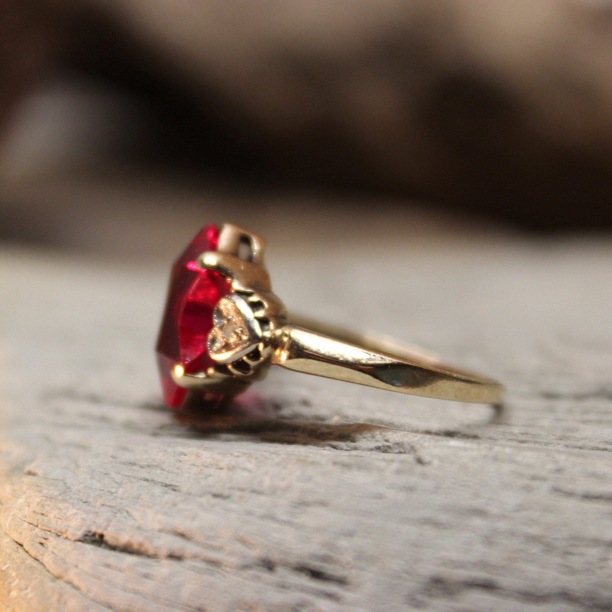1930s Vintage Solid Gold Ruby Diamond Ring 10K Gold Ruby Deco Ring 3.1 ...