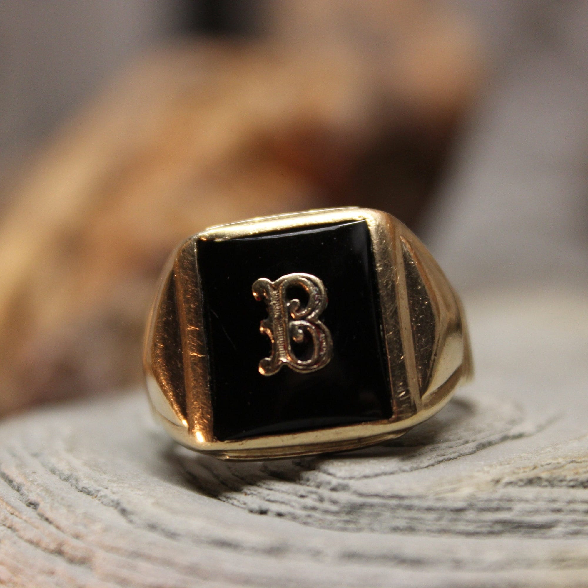 Mens gold monogram ring deals
