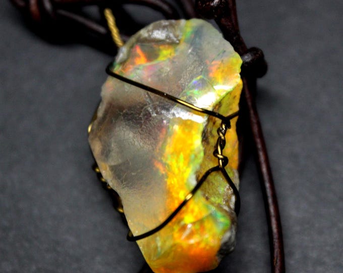 Large Natural Ethiopian Fire Opal 37ct Welo Ethiopian Untreated Black Fire Opal Pendant Necklace Large Earth Mined Ethiopian Black Fire Opal