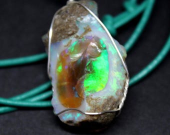Large Natural Ethiopian Fire Opal 31ct Welo Ethiopian Untreated Fire Opal Pendant Adjustable Necklace Large Earth Mined Ethiopian Opal
