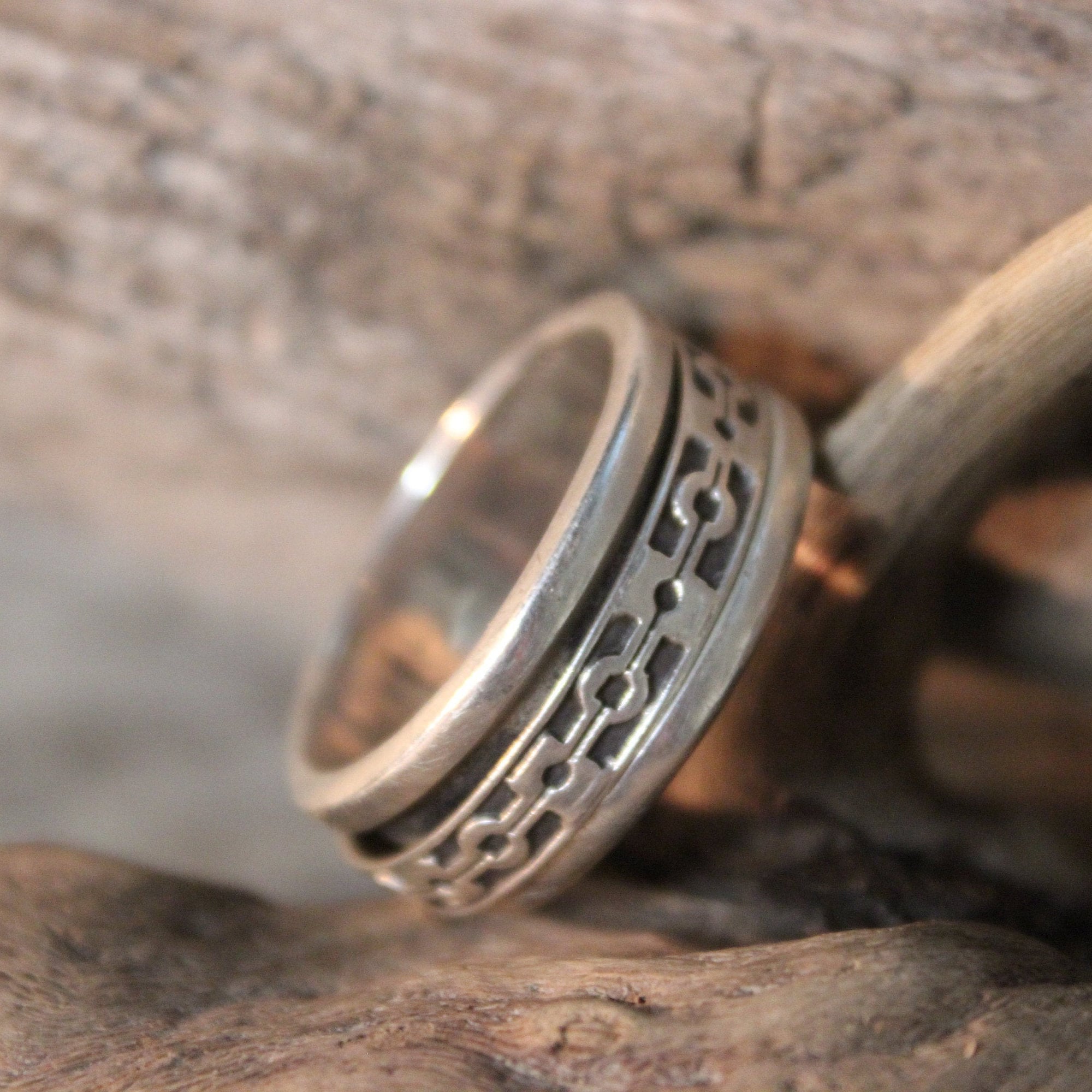 Large Mens Ring Mexico Sterling Silver Mens Spinner Ring 10.7 Grams