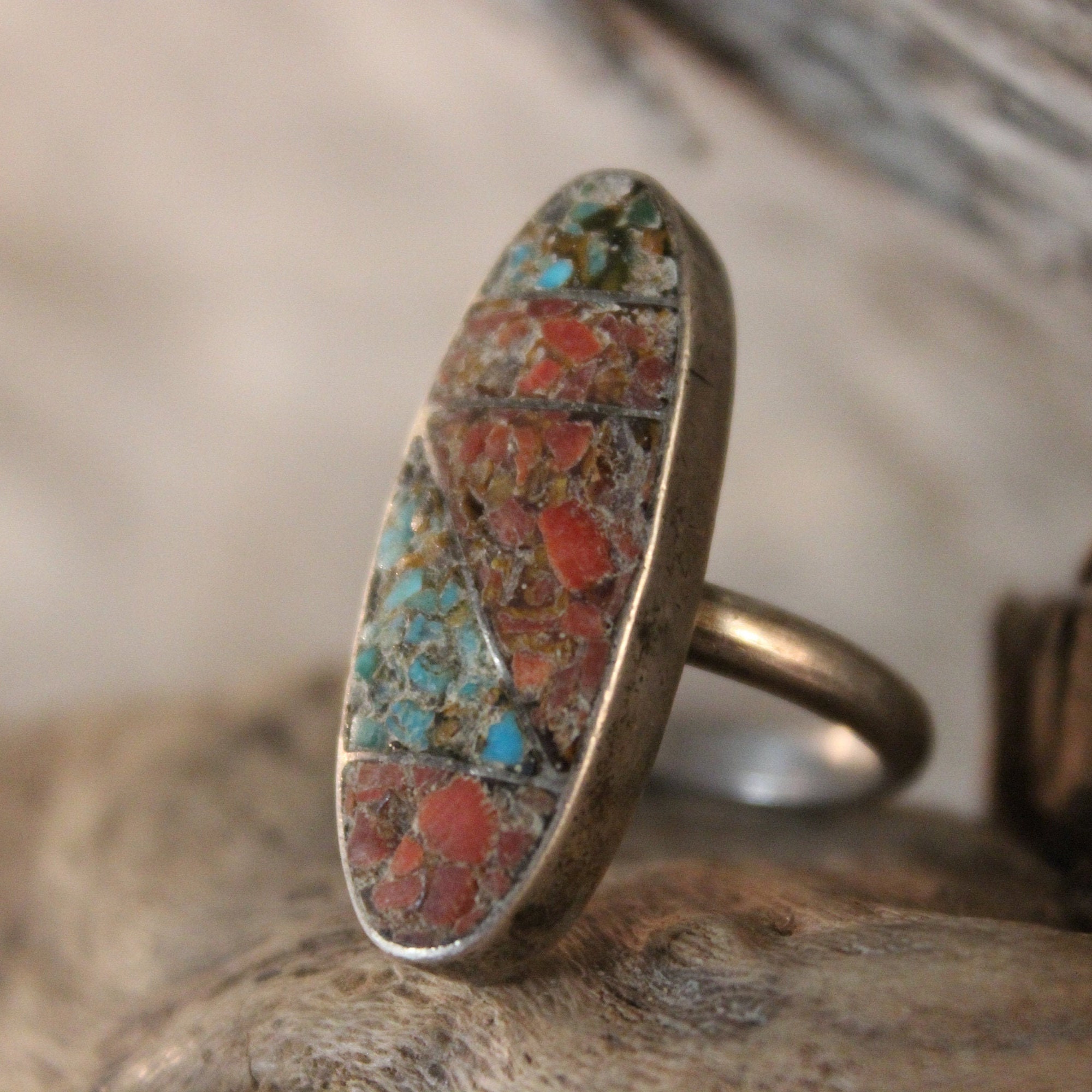 Vintage Navajo Sterling Silver Turquoise Coral Ring Native American ...