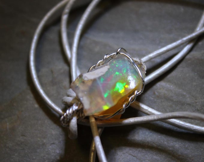 Natural Black Ethiopian Welo Fire Opal 5Ct Welo Ethiopia Black Fire Opal Gemstone Pendant Necklace Large Fire Opal Ethiopian Fire Opal