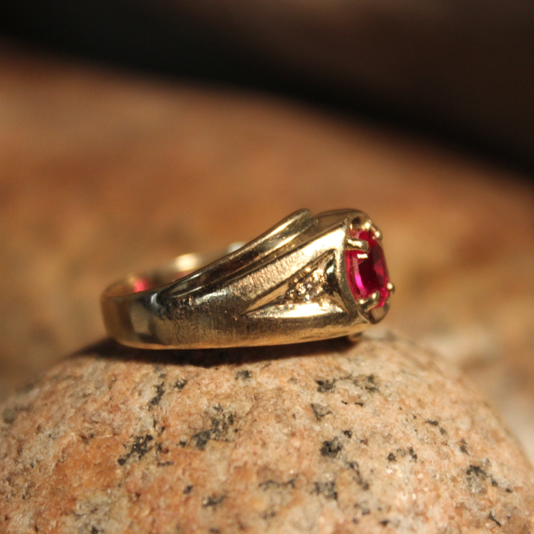 1980's Mens Ruby Diamond Ring Mens 10K Yellow Gold Diamond Ring 5 Grams ...