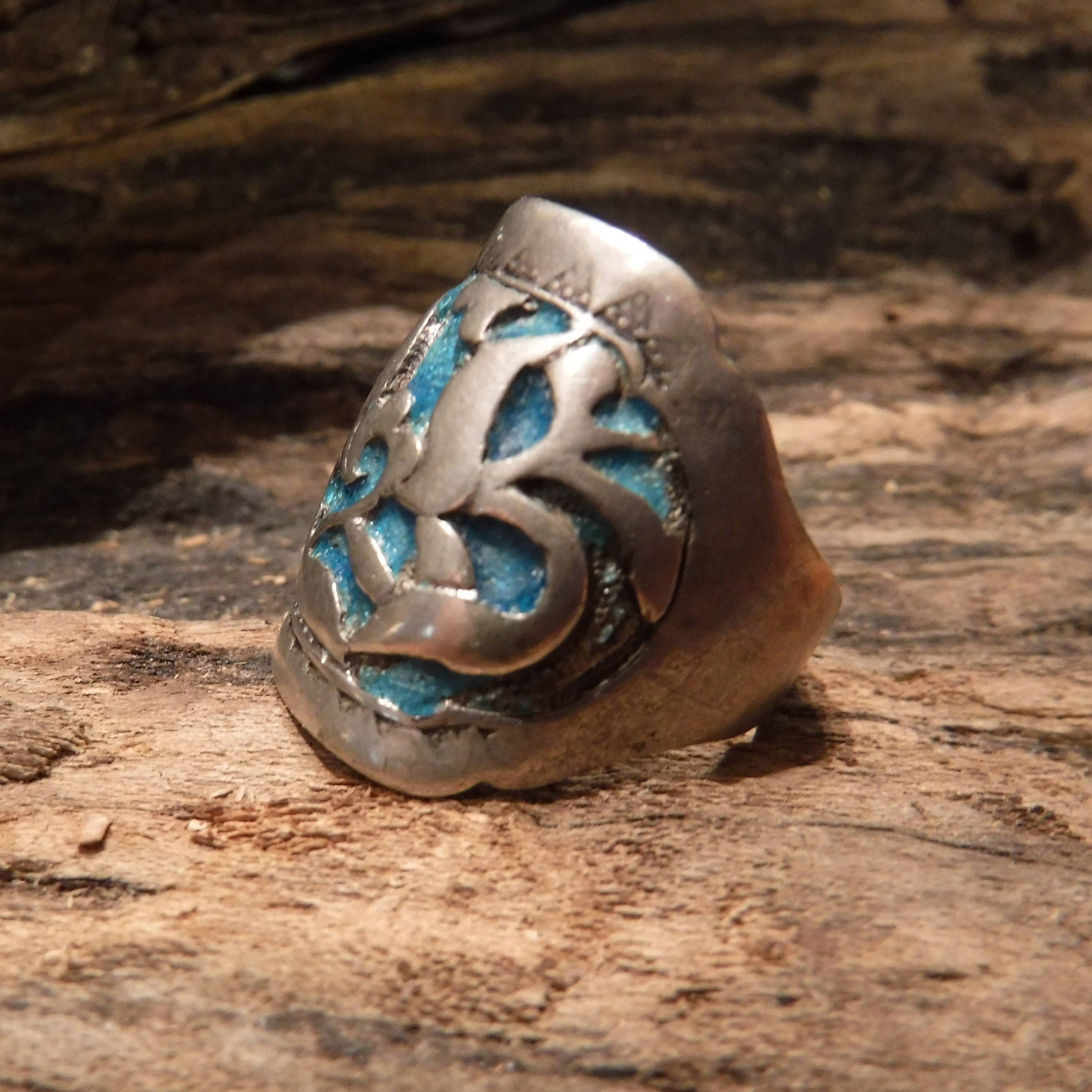 Vintage Turquoise Ring Sterling Silver Size 7 Adjustable 6.5 Grams