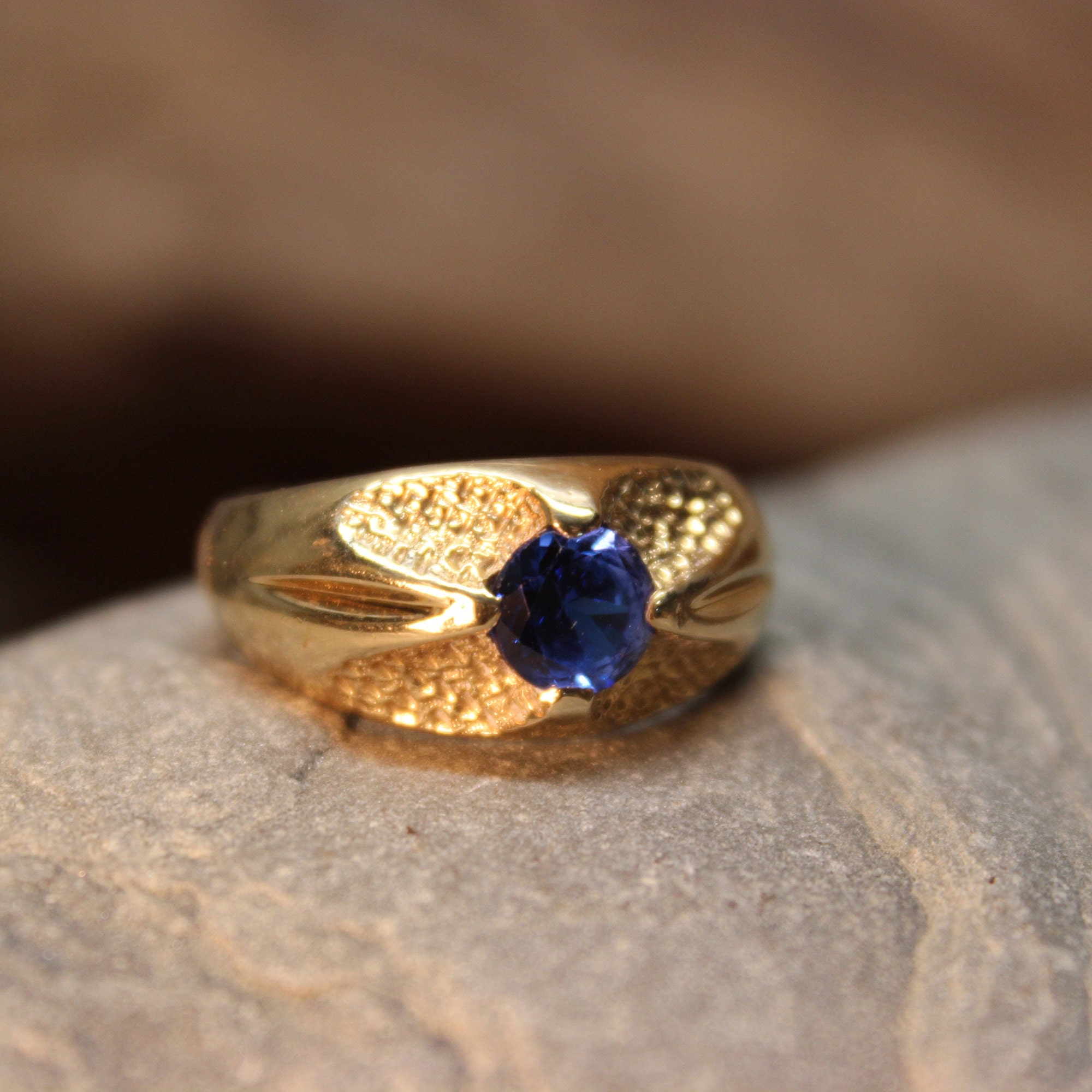 1960's Vintage Man Blue Sapphire Ring Solid 10K Gold Man Ring 6.1 Grams ...