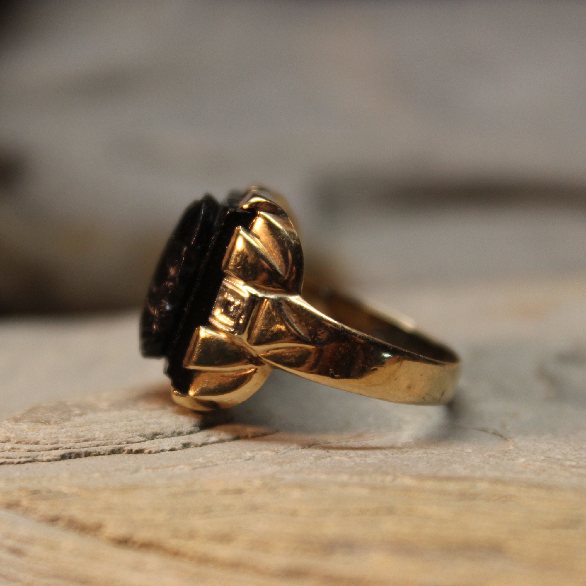 1940's Vintage Mans 10K Solid Gold Ring Roman Soldier Diamond Ring 4.7