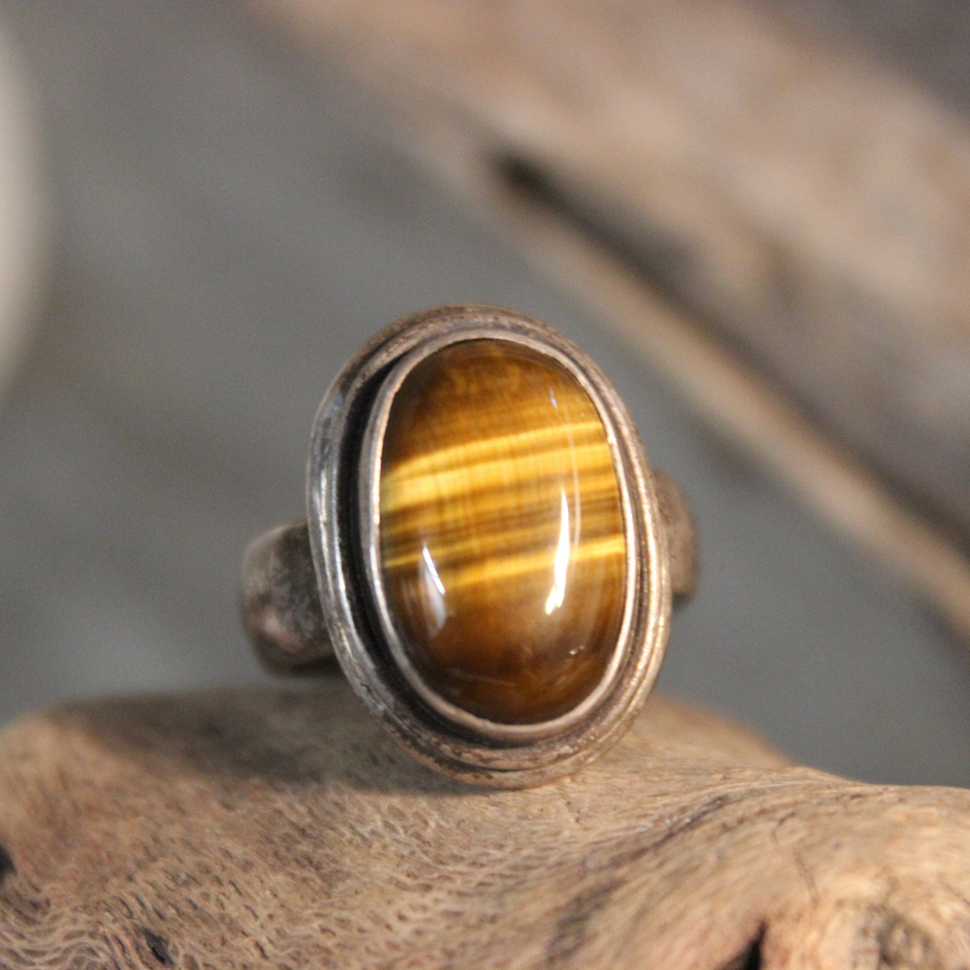 1980's Vintage Sterling Tigers Eye Ring Size 6 Vintage sterling Ring 9.