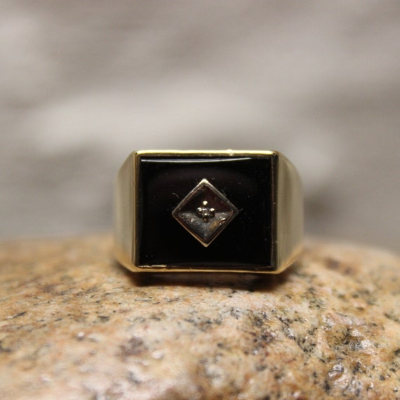 1960 S Vintage Mens Gold Onyx Ring Men Diamond Ring 1 Gem 1960 S Vintage Mens Gold Onyx Ring Men Diamond Ring 1 Gem