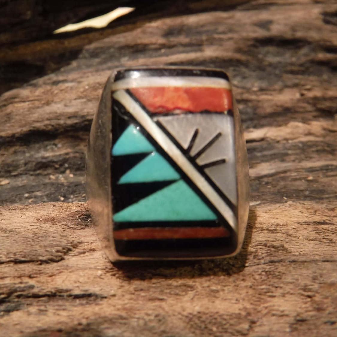 Zuni Mens Ring Signed CM ECCQUA Sterling Silver Size 10 Heavy 14.3