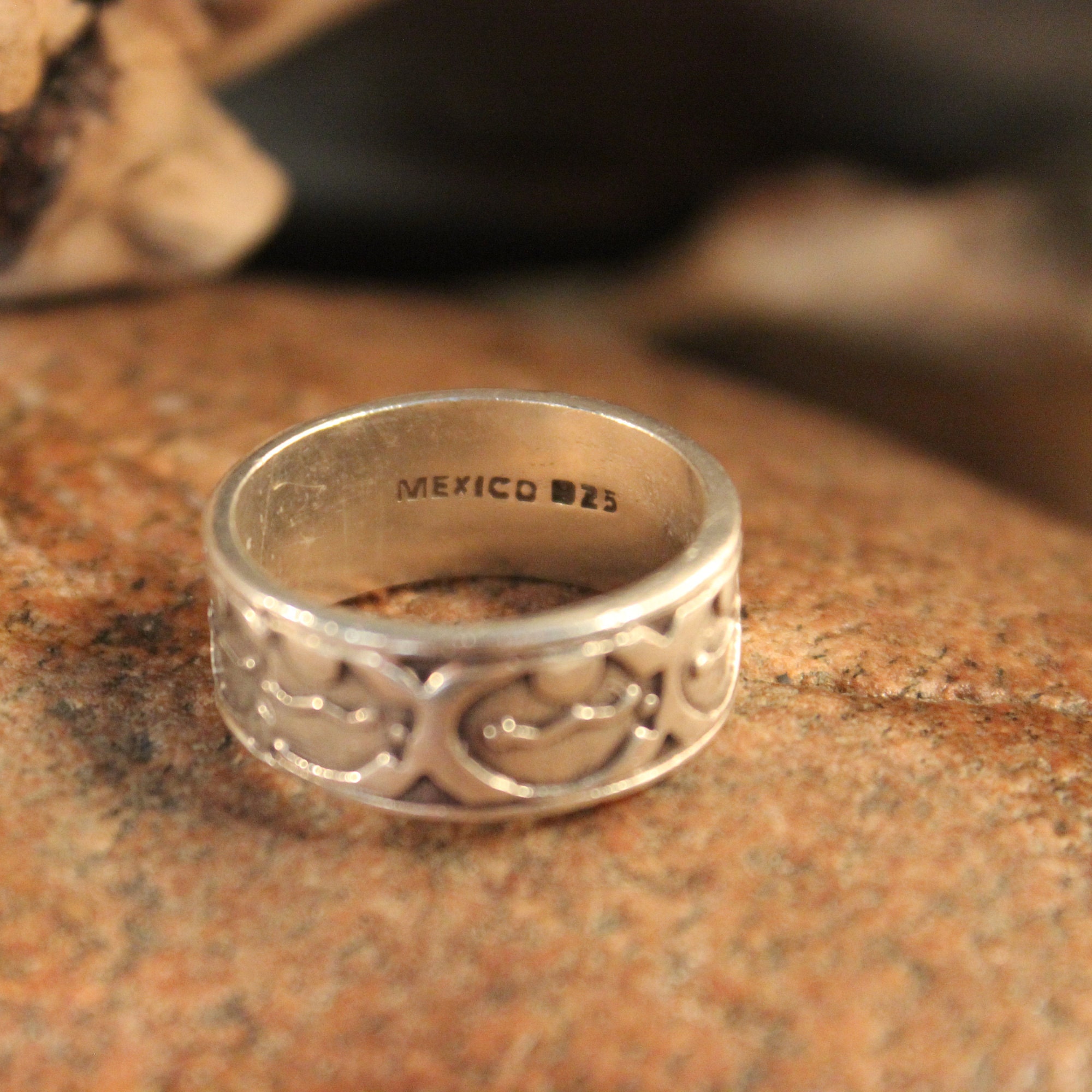 Mens Ring Mexico Large Silver Band Ring Silver Friendship Ring 9.7