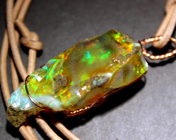 Large Natural Ethiopian Welo Fire Opal 30Ct Welo Ethiopia Black Fire Opal Gemstone Pendant Necklace Large Fire Opal Ethiopian Fire Opal