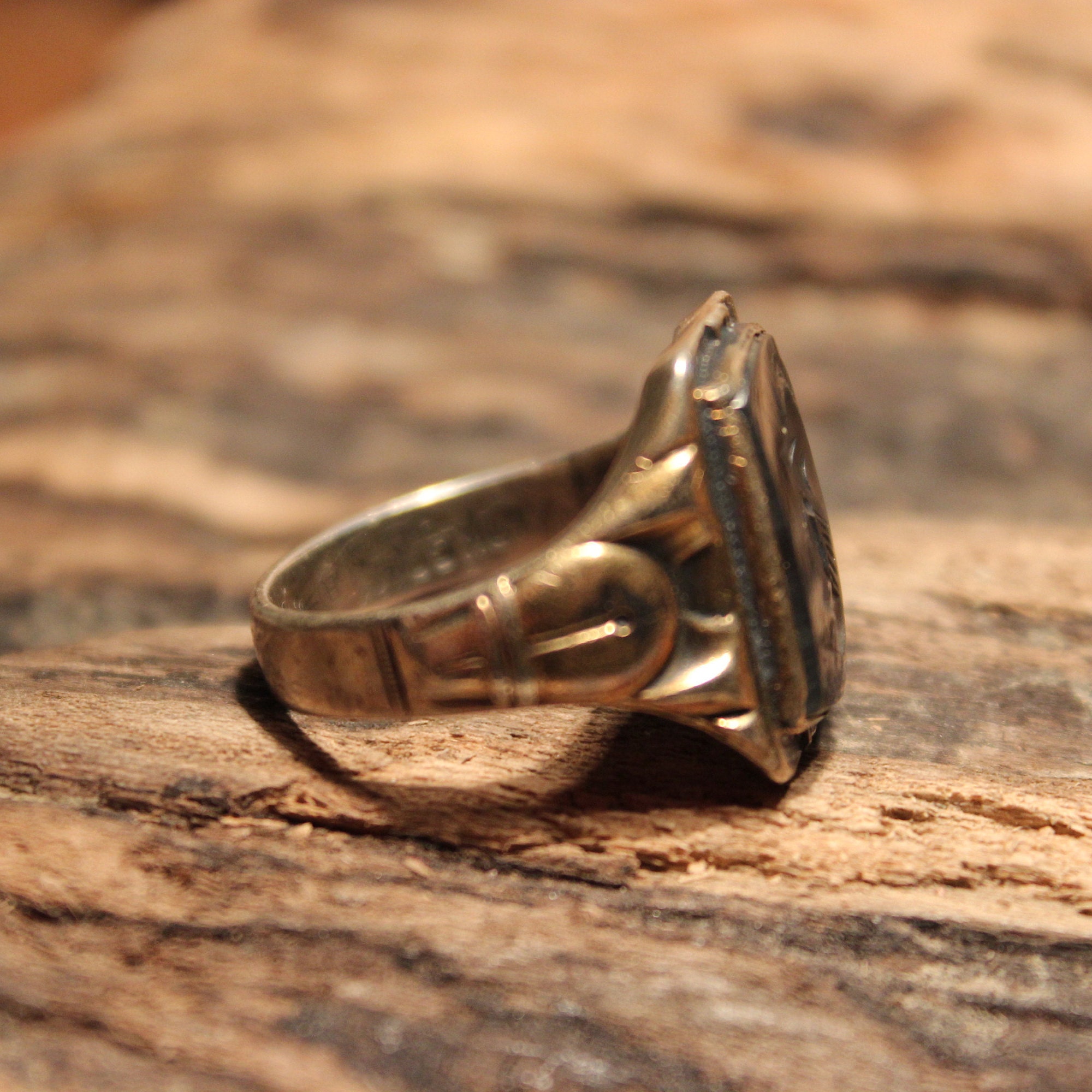 Mens 10K Silver Rings Roman Soldier Ring Size 9 Vintage 10K Gold
