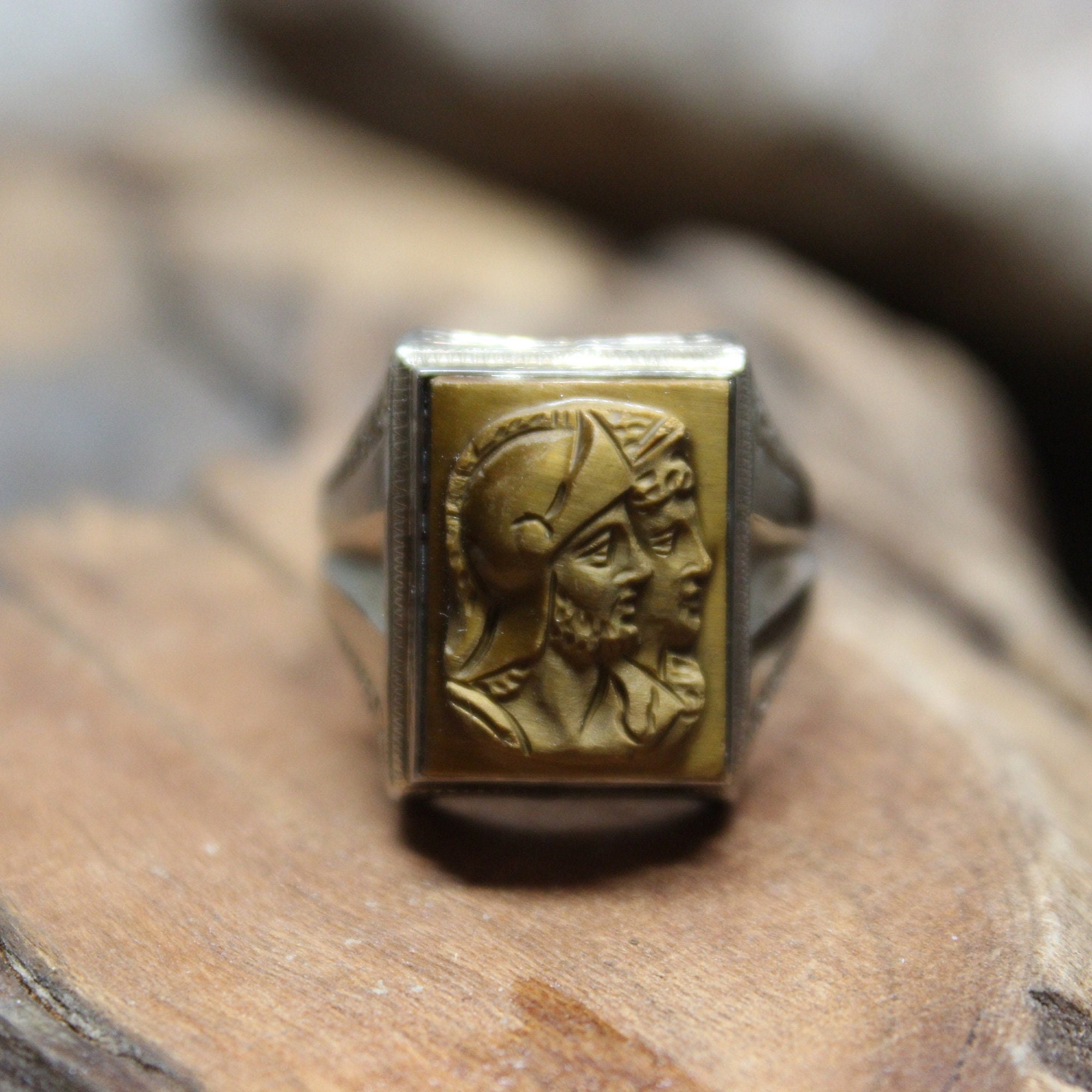 1940's Vintage Mens 10K Ring Solid White Gold Ring Roman