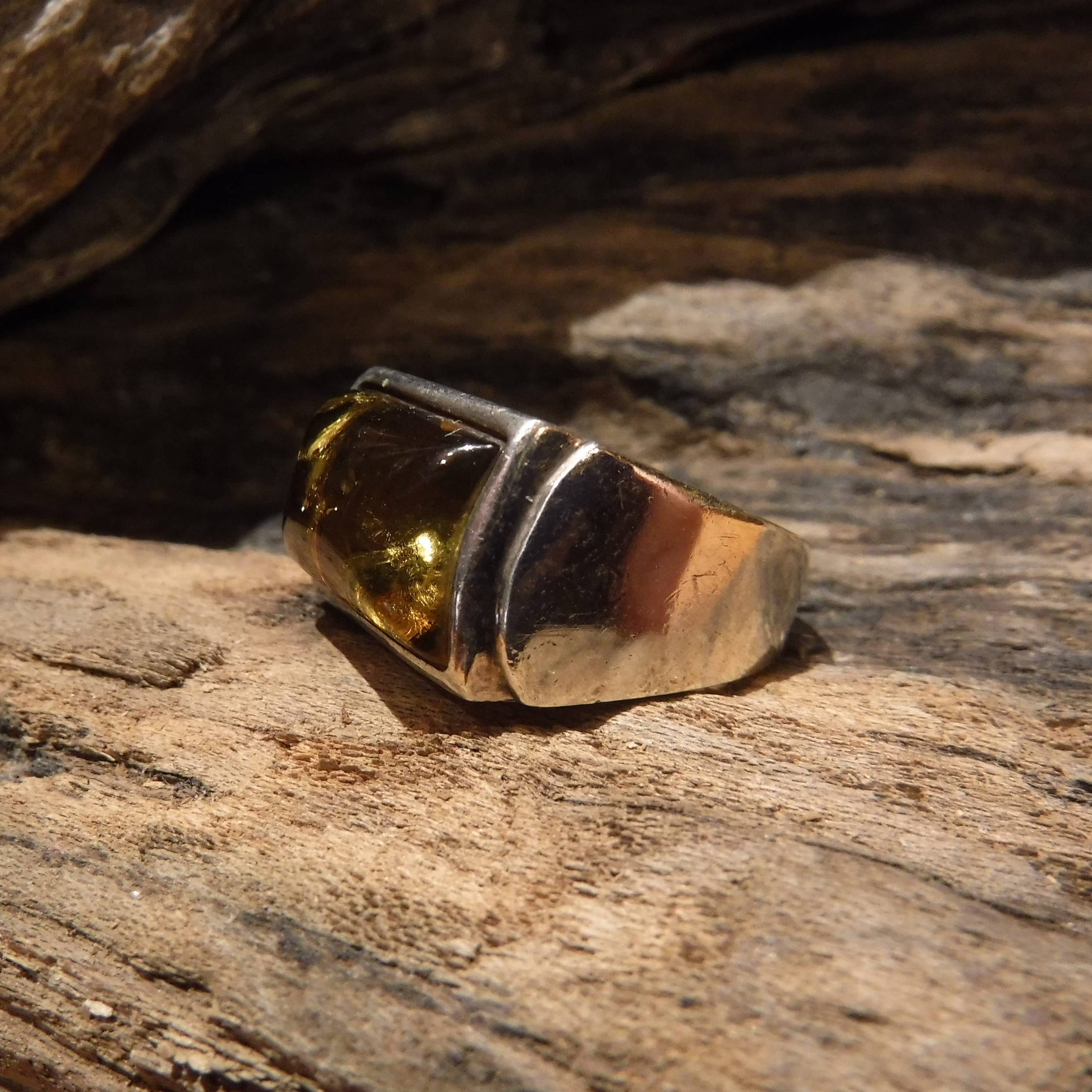 Vintage Mens Silver Ring Amber Sterling Silver Ring 925 Sterling Signed