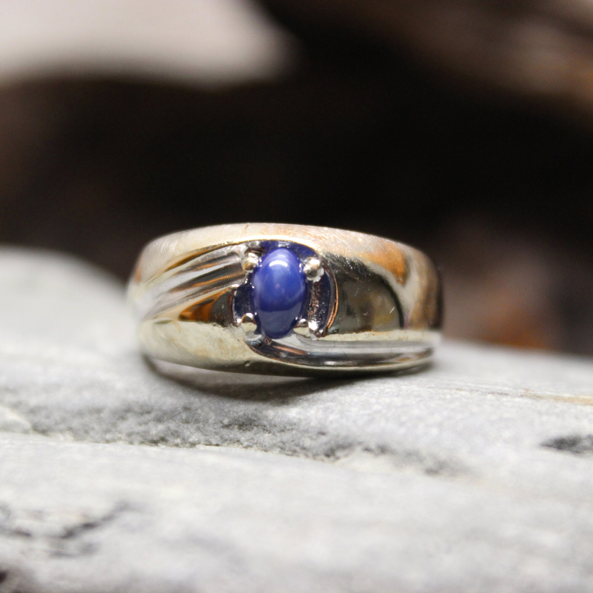 1980's Vintage Blue Star Sapphire Ring 10K Gold Mens Ring 5.5 Grams ...