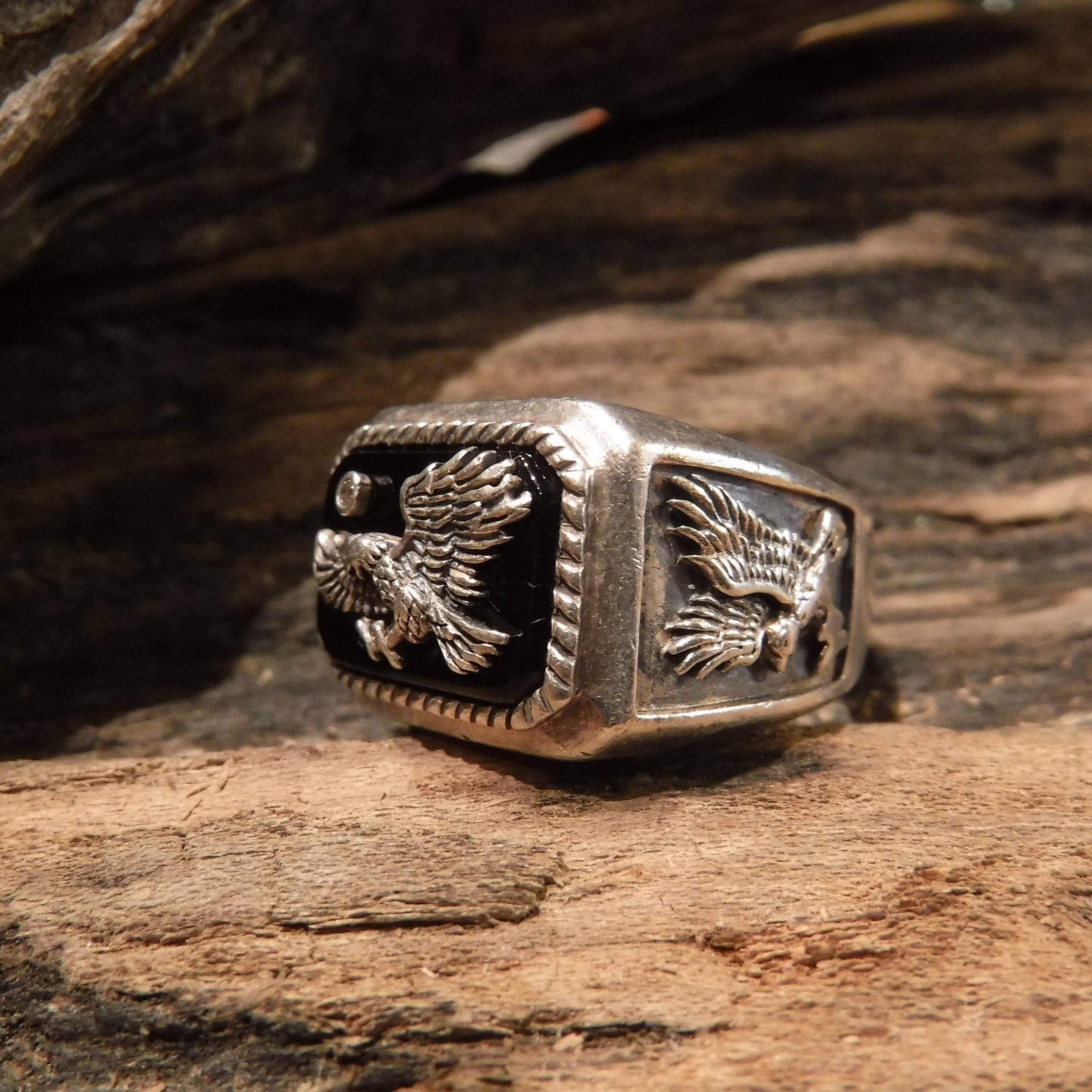 Mens Ring Mens Eagle Ring Signed BGE 925 Sterling Silver Size 9 Ring