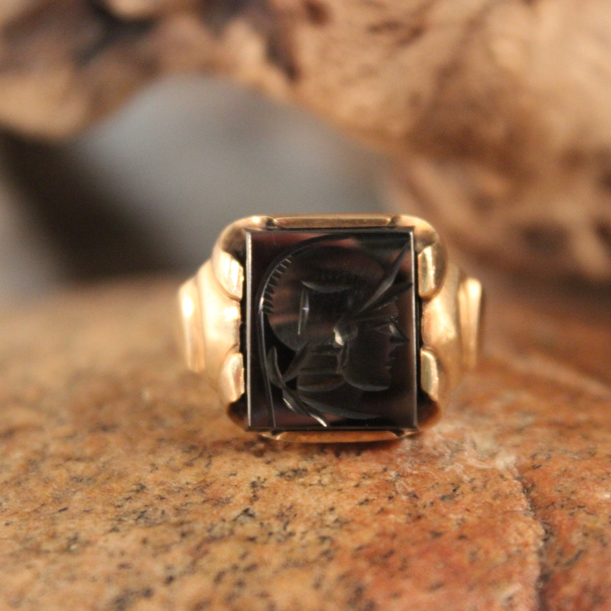 1940's Vintage Mens 10K Gold Soldier Ring Size 10 Vintage Mens 10K Yellow Gold Ring 5.1 Grams ...