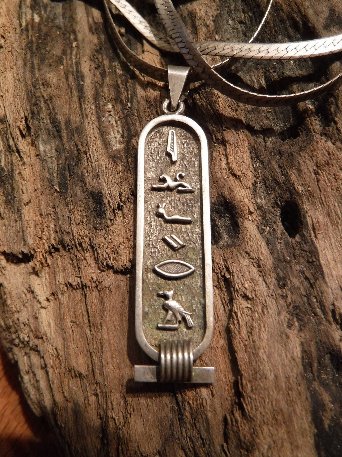 Vintage Egyptian Cartouche Solid Silver Hallmarked Egyptian Silver Pendant 2 & 29.5 Sterling