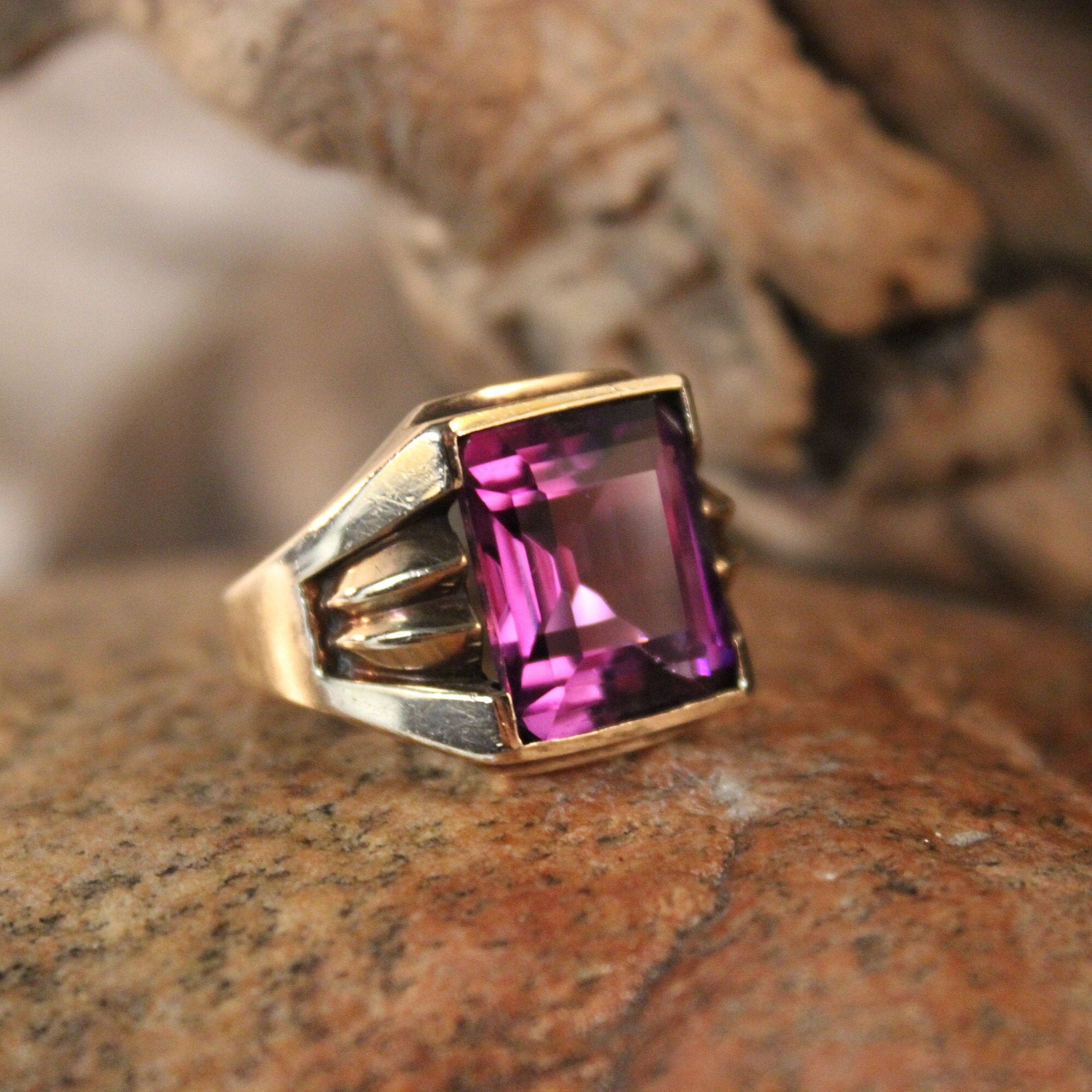 Rare Mens Large Sapphire Ring 10K Solid Gold Mens Ring 8.2 Grams Size