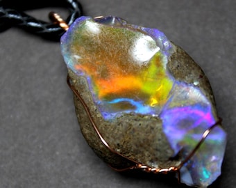 Large Natural Ethiopian Welo Fire Opal 43.5Ct Welo Ethiopia Black Fire Opal Gemstone Pendant Necklace Large Fire Opal Ethiopian Fire Opal