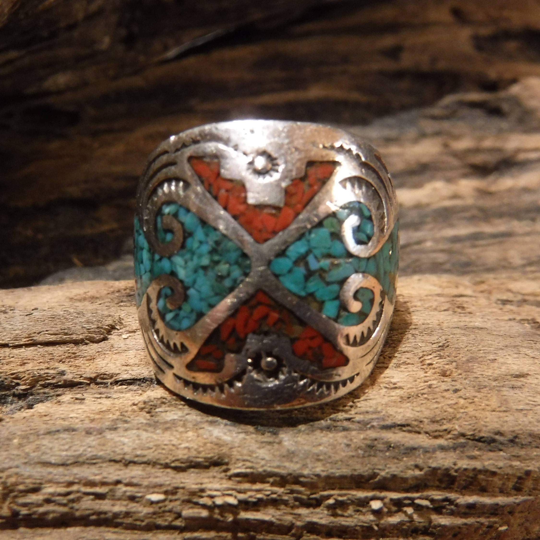Long Bird Vintage Native American Navajo Turquoise Sterling Silver Ring Long Bird Vintage Native American Navajo Turquoise Sterling Silver Ring
