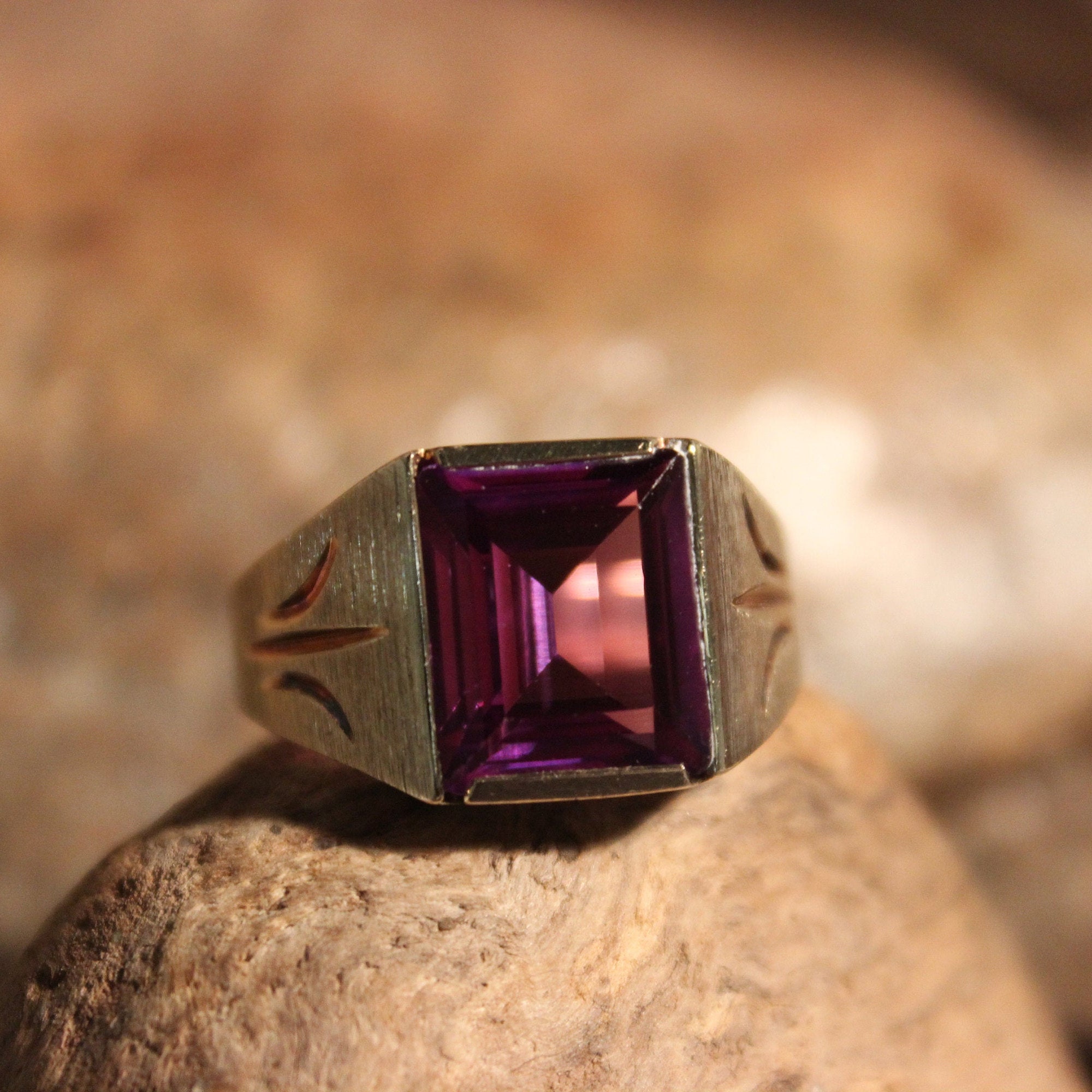 Rare Mens Large Alexandrite Ring 10K Solid Gold Mens Ring 5.2 Grams
