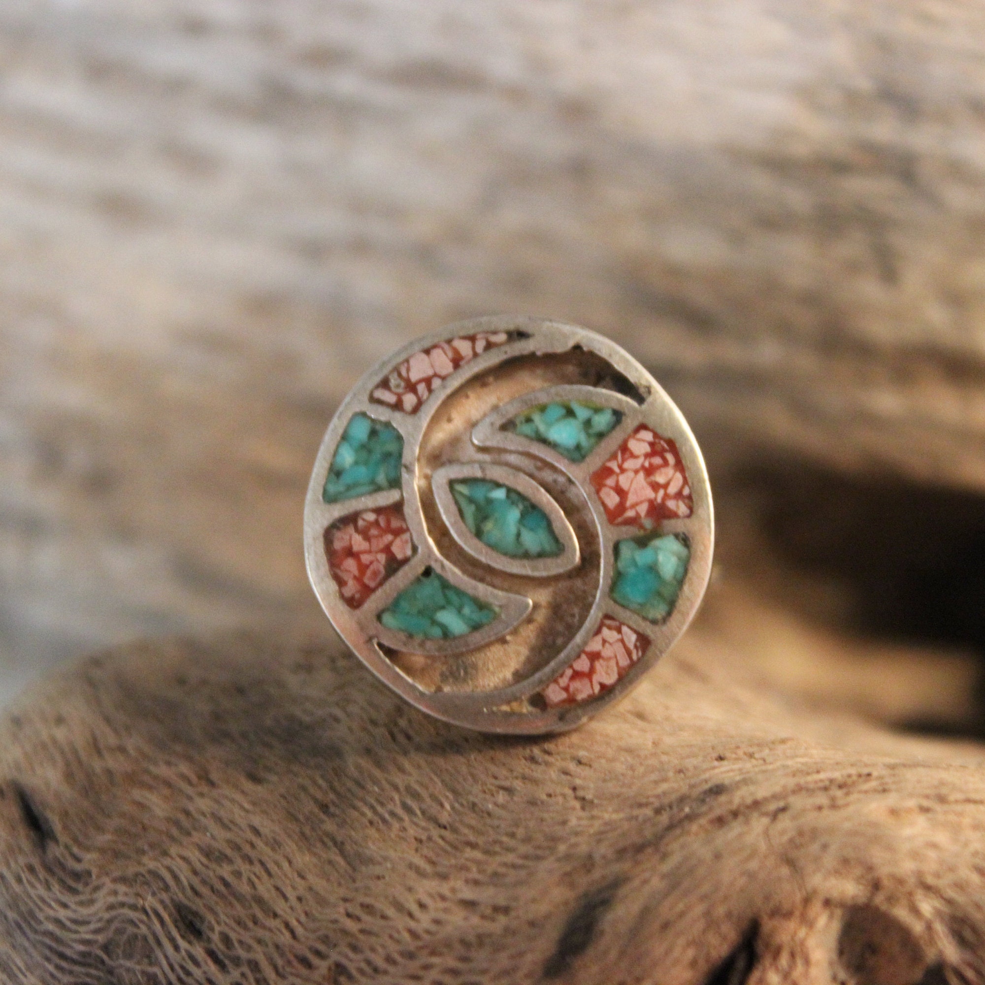 Vintage Navajo Sterling Silver Turquoise Coral Ring Native American 5.9 ...