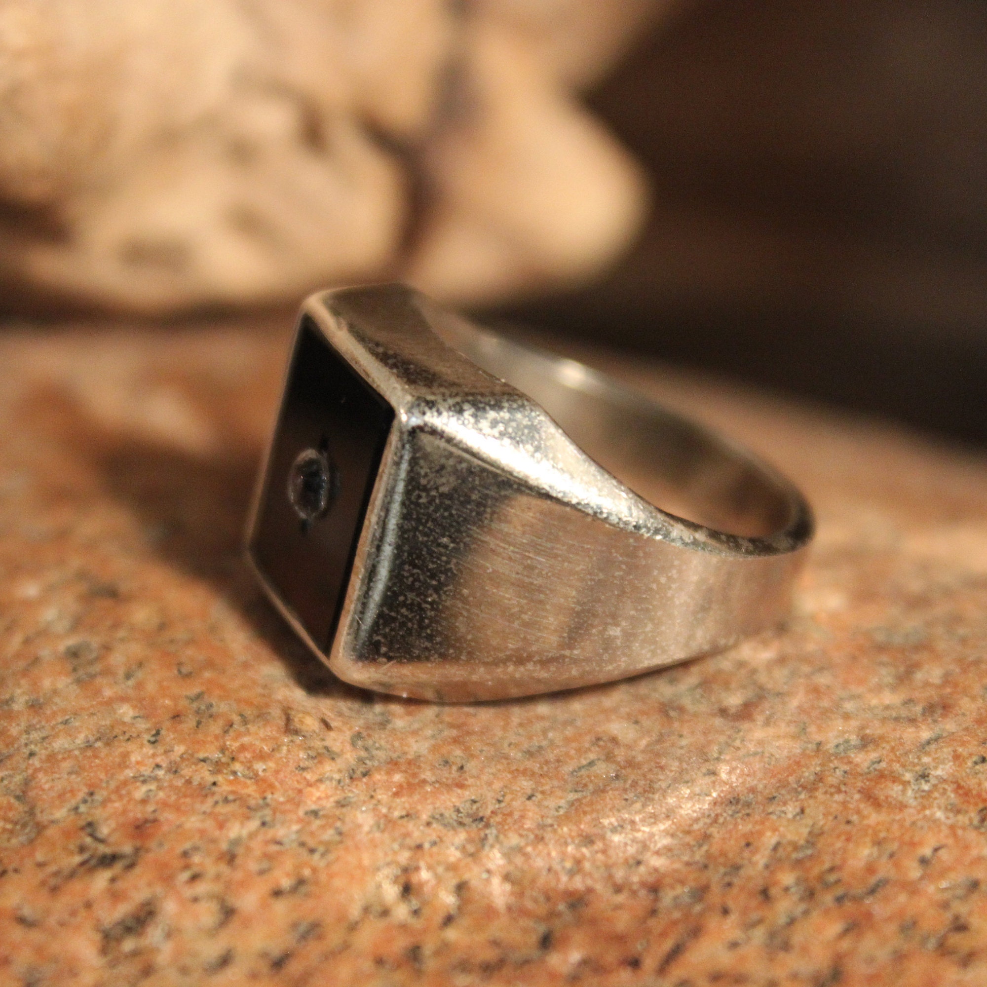 Large Mens Silver Ring Sterling Silver Mens Onyx Ring Heavy 7.2 Grams Size 8 Vintage Mens Rings