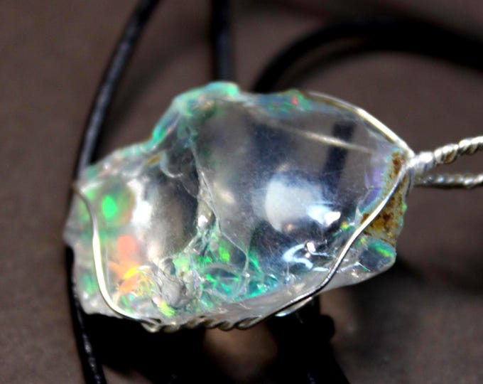 Large Natural Ethiopian Welo Fire Opal 35.5Ct Welo Ethiopia Black Fire Opal Gemstone Pendant Necklace Large Earth Mined Ethiopian Fire Opal