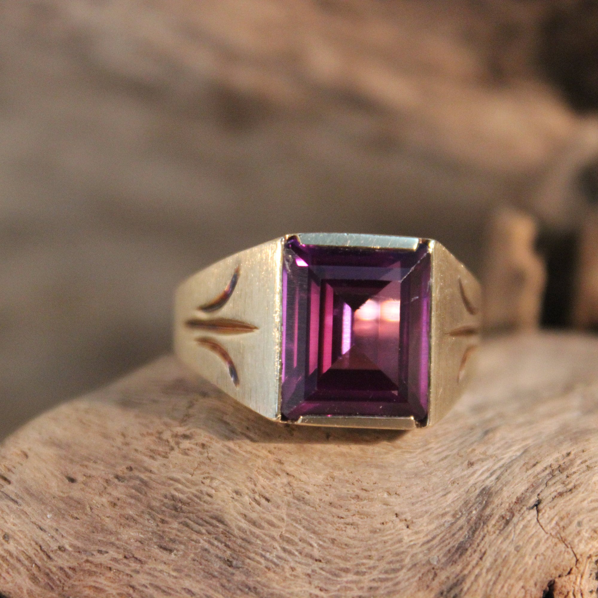 Rare Mens Large Alexandrite Ring 10K Solid Gold Mens Ring 5.2 Grams