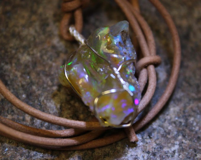 Large Natural Ethiopian Welo Fire Opal 21.5Ct Welo Ethiopia Black Fire Opal Gemstone Pendant Necklace Large Fire Opal Ethiopian Fire Opal