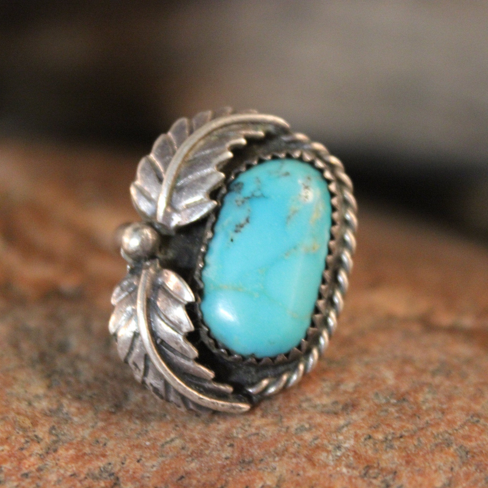 Vintage 1980's Silver Ring Large Turquoise Ring Sterling Silver Navajo