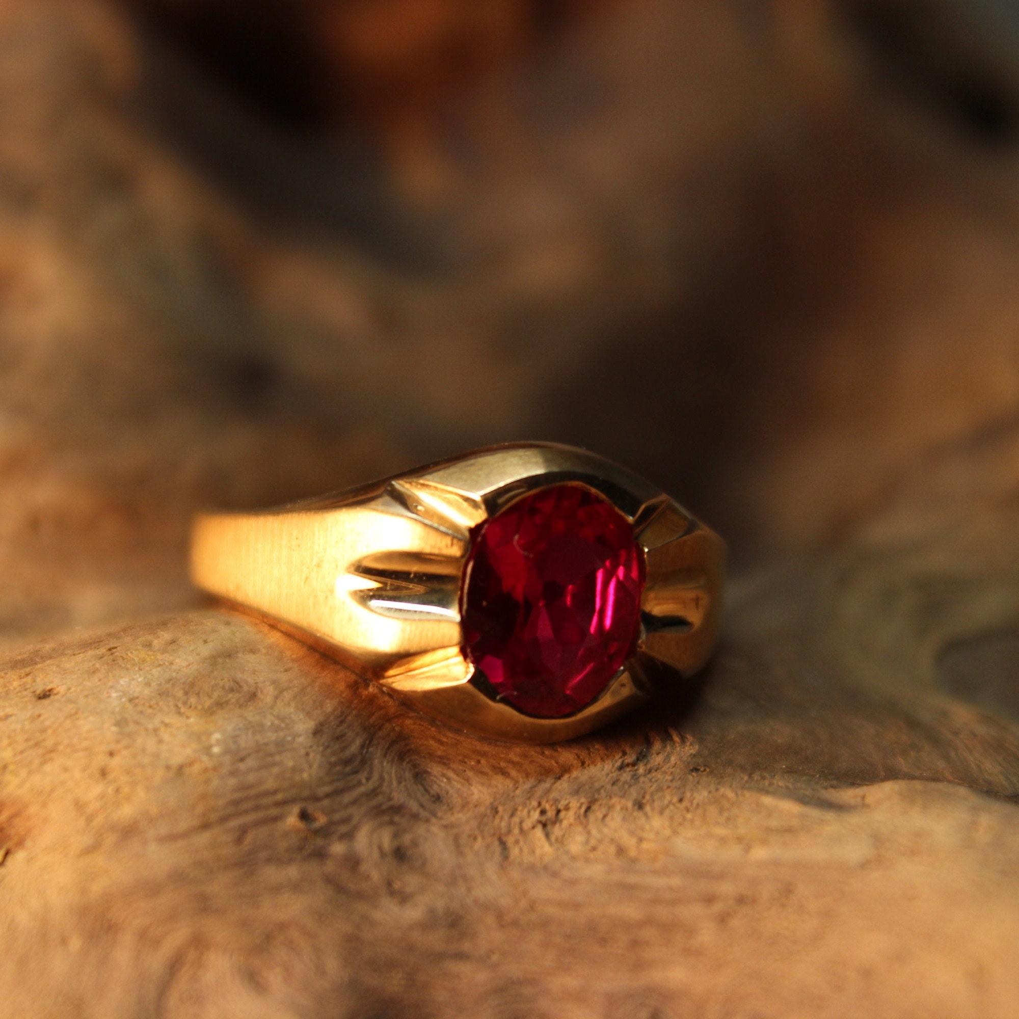 1960's Vintage Mens Ruby Ring 3.5 Grams Size 10.5 Solid 10K Yellow Gold ...