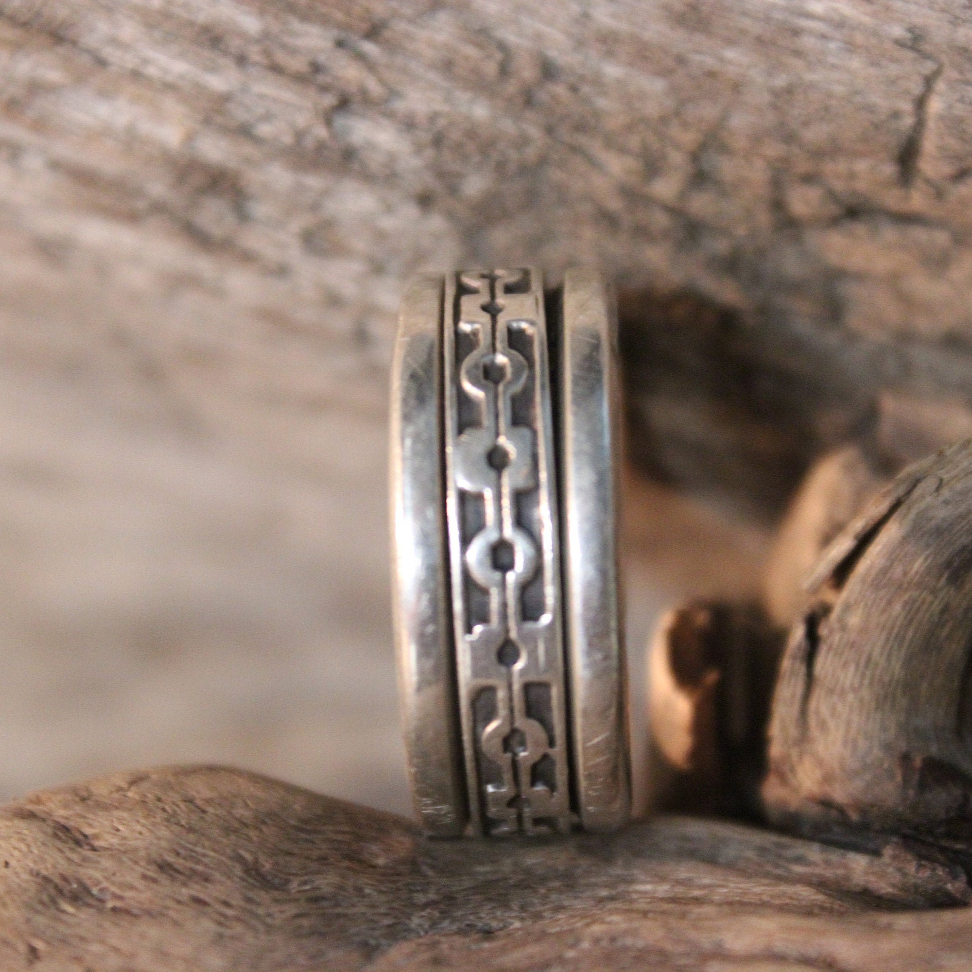 Large Mens Ring Mexico Sterling Silver Mens Spinner Ring 10.7 Grams