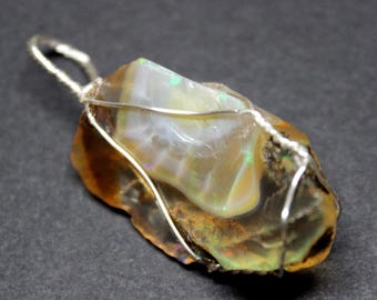 Large Natural Ethiopian Welo Fire Opal 24.5Ct Welo Ethiopia Black Fire Opal Gemstone Pendant Necklace Large Earth Mined Ethiopian Fire Opal