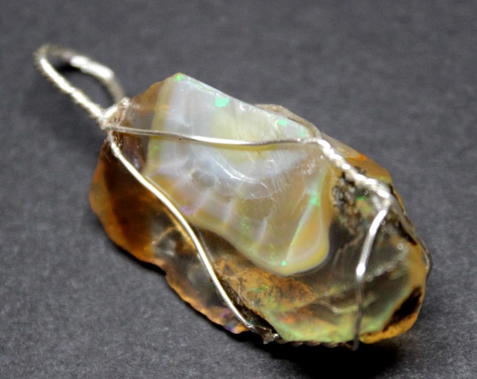 Large Natural Ethiopian Welo Fire Opal 24.5Ct Welo Ethiopia Black Fire Opal Gemstone Pendant Necklace Large Earth Mined Ethiopian Fire Opal