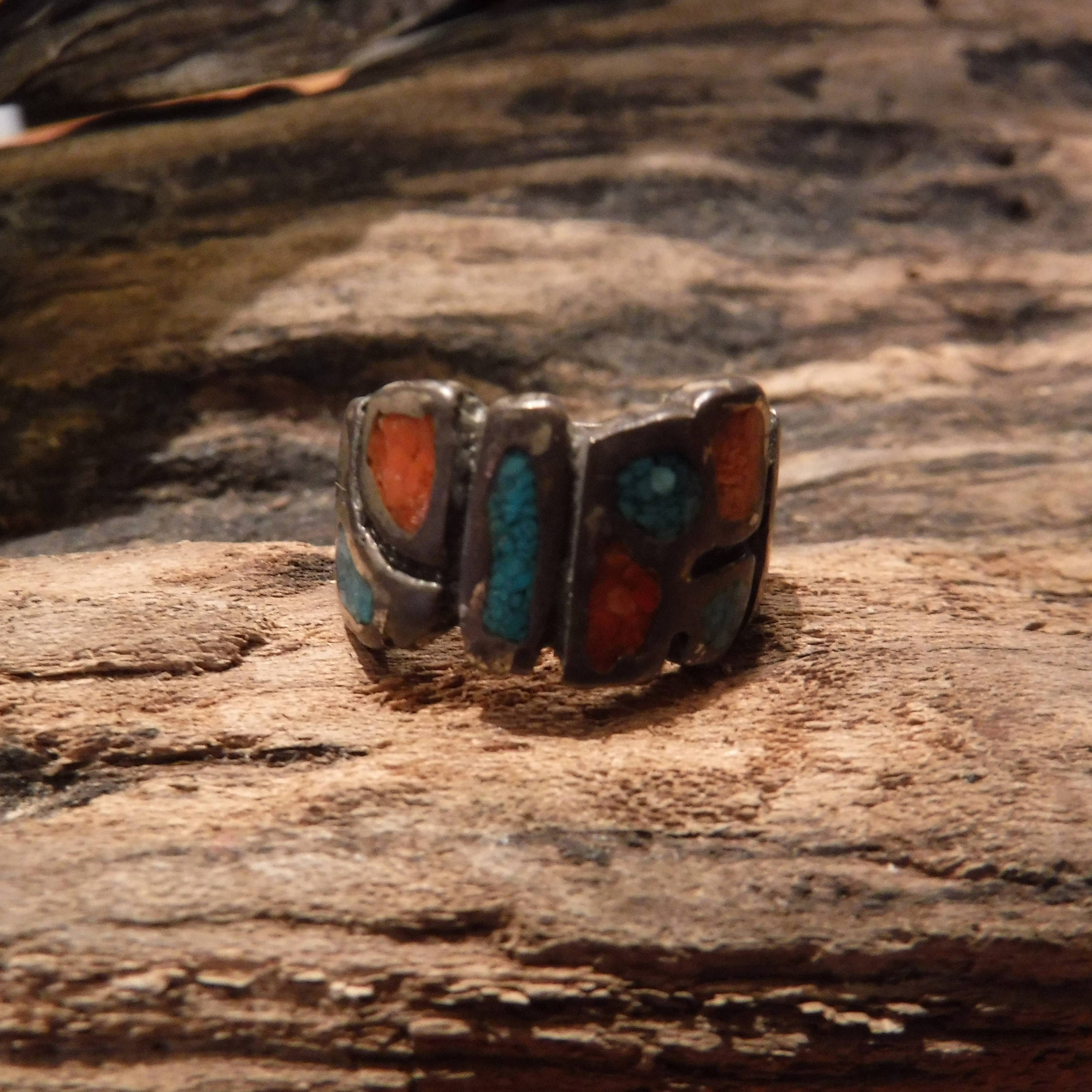 Vintage Sterling Silver Navajo Turquoise Coral Ring Native American ...